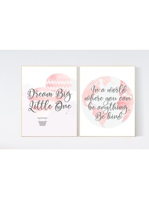 Ninastore Allık Pembesi Bebek Odası Desenleri: Sıcak Hava Balonu, Küre, Seyahat Teması