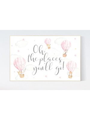 Ninastore Sıcak Hava Balonu Kreş Baskısı: Pembe Hayvan Dekoru