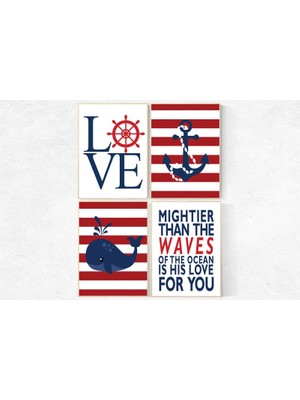 Ninastore Denizci Çocuk Odası Duvar Sanatı: Lacivert, Kırmızı ve Çapa Baskıları