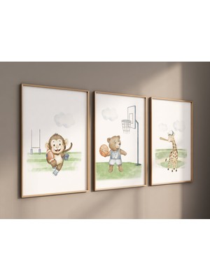 Ninastore Bebek Hayvan Sporları Kreş Dekoru: Beyzbol, Futbol, ​​basketbol Baskısı