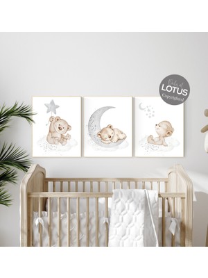 Ninastore Teddy Bear Bebek Odası Baskısı: Gri Erkek Bebek Odası Dekoru