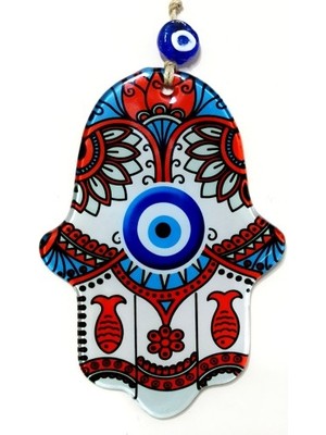 Kırmızı Balıklı Nazar Boncuklu Fatma Ana Bereket Eli Füzyon Cam Duvar Süsü