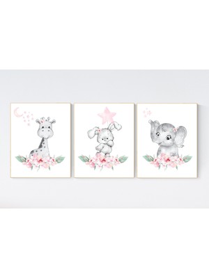 Ninastore Fil, Tavşan, Zürafa Bebek Odası Desenleri: Bohem Çiçek Dekoru