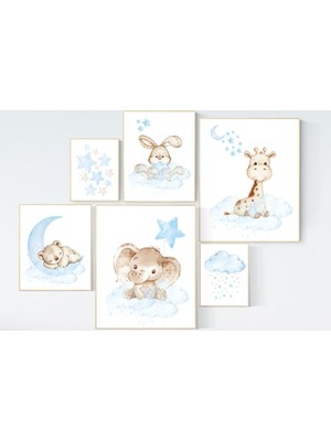 Ninastore Orman Fidanlığı Baskıları: Bebek Hayvanlar, Yıldızlar ve Ay Duvar Sanatı