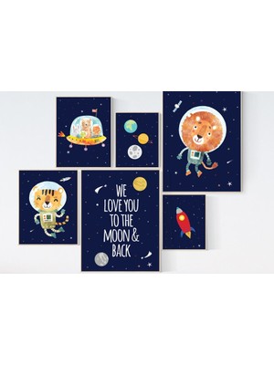 Ninastore Uzay Kreş Baskısı: Hayvanlar, Gezegenler, Roket (5x7 Ila 11X14)