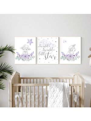 Ninastore Mor Çiçekli Kuzu Bebek Odası Sanat Baskıları: Bohem Bebek Odası Dekoru