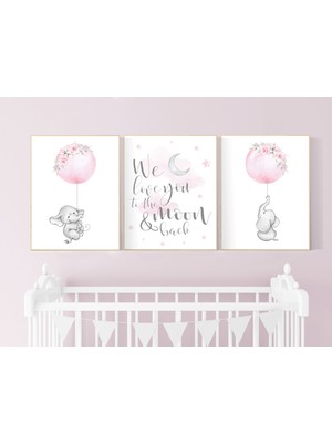 Ninastore Fil Çocuk Odası Sanat Baskısı: Bohem Çiçekli Balon Dekoru