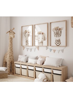 Ninastore Yabani Çiçek Hayvanlı Çocuk Odası Baskısı: Bohem Çiçek Dekoru