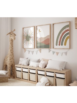 Ninastore Boho Bebek Odası Baskı Seti: Gökkuşağı, Güneş, Ay, Soyut Sanat