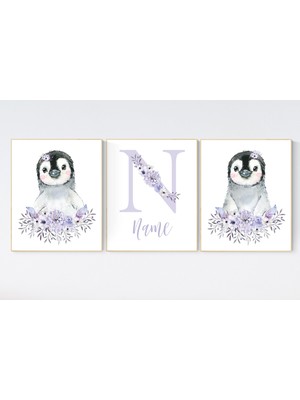 Ninastore Penguen Bebek Odası Sanatı: Mor Çiçekli Bebek Odası Baskıları