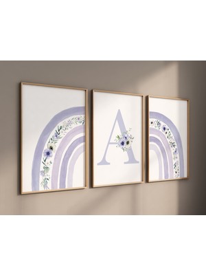 Ninastore Çiçekli Gökkuşağı Çocuk Odası Baskısı: Mor Lavanta Dekoru