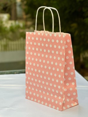 Orbak Kağıtçılık Pembe Puantiyeli Kraft Kağıt Çanta 18X8X24 cm – 1 Adet - Beyaz Benekli  | Hediye Poşeti & Hediye Paketi
