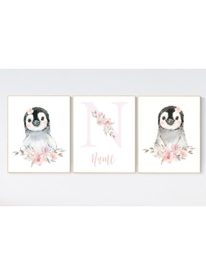 Ninastore Penguen Çocuk Odası Sanatı: Allık Pembesi Çiçekli Kız Bebek Odası Dekoru