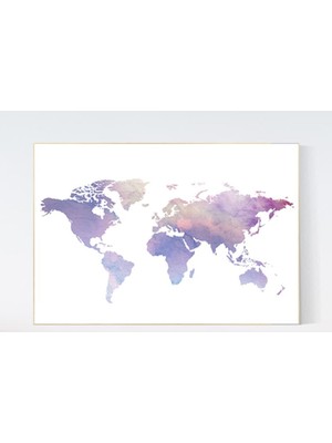 Ninastore Pastel Dünya Haritası Posteri: Mor Çocuk Odası Duvar Sanatı