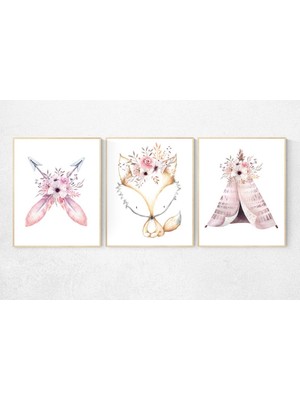 Ninastore Bohem Bebek Odası Desenleri: Tilki, Çadır, Oklar - Woodland Girl Dekoru