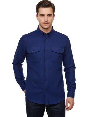 Kamer Erkek Kışlık Slim Fitt Uzun Kol Çift Cep Kapak Gömlek 2414 BGL-ST04797