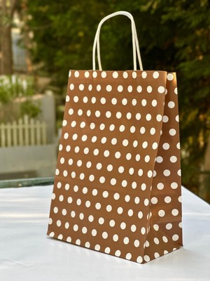 Orbak Kağıtçılık Kahverengi Puantiyeli Kraft Kağıt Çanta 18X8X24 cm – 1 Adet- Beyaz Benekli  | Hediye Poşeti & Hediye Paketi