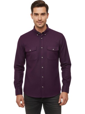 Kamer Erkek Kışlık Slim Fitt Uzun Kol Çift Cep Kapak Gömlek 2414 BGL-ST04797