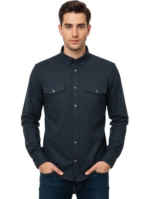 Kamer Erkek Kışlık Slim Fitt Uzun Kol Çift Cep Kapak Gömlek 2414 BGL-ST04797