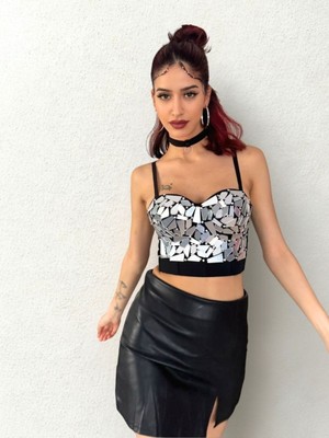 Ayna Taş Detaylı Siyah Büstiyer