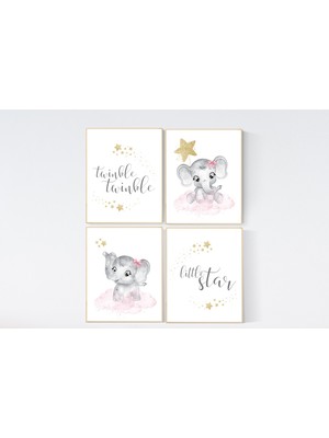 Ninastore Pembe Fil Bebek Odası Sanatı: Altın Yıldızlar, Kız Bebek Dekoru