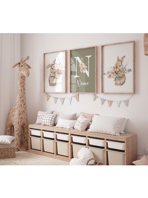 Ninastore Tavşan Suluboya Çocuk Odası Baskısı: Çiçekli Kız Odası Dekoru