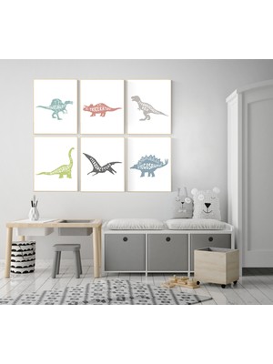 Ninastore Dinozor Çocuk Odası Baskıları: Çocuk Odası Duvar Sanatı Dekoru