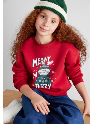 Mavi Yılbaşı Temalı Kırmızı Sweatshirt 7S10180-70390