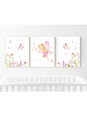 Ninastore Peri Fidanlığı Sanat Baskıları: Pembe Kelebek, Çiçek Dekoru