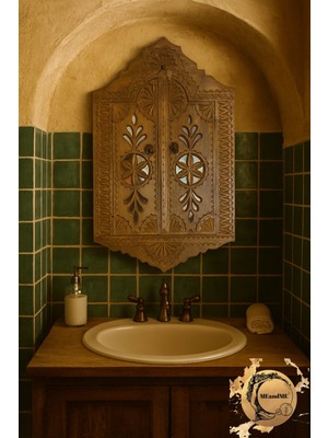 MeandMe El Oyması Desenli Ahşap Kapaklı Duvar Aynası