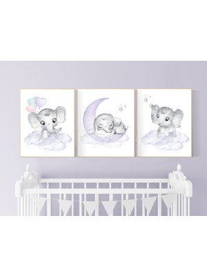 Ninastore Fil Desenli Bebek Odası Desenleri: Nane, Leylak, Pembe, Yıldızlar - Kız Çocuk Odası Dekorasyonu