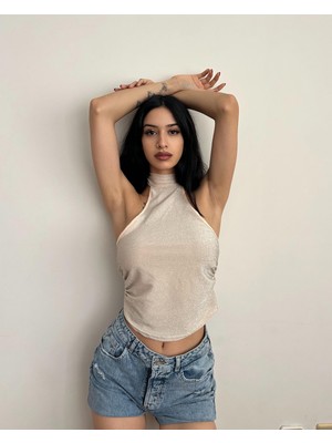 Şampanya Işıltısı – Saten Halter Bustier