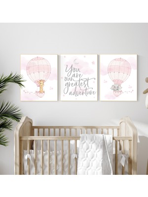 Ninastore Sıcak Hava Balonu Kreş Baskısı: Pembe Hayvan Dekoru