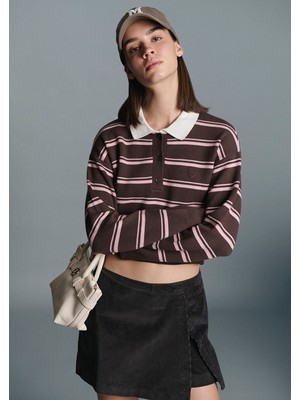 Mavi Polo Yaka Çizgili Kazak 1710877-91456