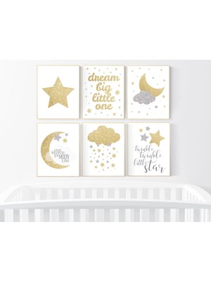 Ninastore Gümüş Altın Çocuk Odası Sanatı, Küçük Çocuğun Büyük Hayalleri, Parılda Parılda Küçük Yıldız, Çocuk Odası Dekoru, Gümüş ve Altın, Ay Çocuk Odası, Cinsiyet Ayrımı Yok