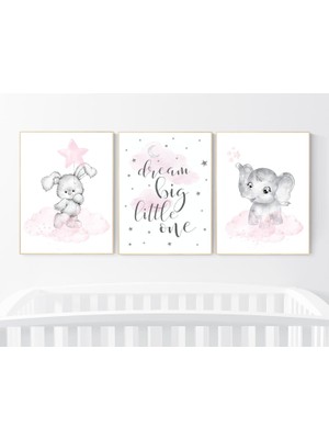Ninastore Fil ve Tavşan Desenli Bebek Odası Dekorasyonu: Pembe ve Gri Bebek Kız Dekoru