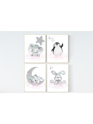 Ninastore Pembe Nane Hayvan Kreş Desenleri: Fil, Tavşan, Ayı, Penguen