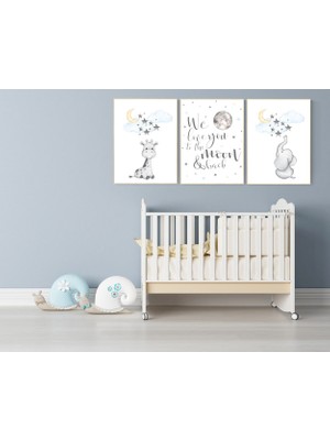 Ninastore Çocuk Odası Duvar Sanatı Fil, Çocuk Odası Dekoru Nötr, Seni Aya ve Geriye Seviyoruz, Zürafa Çocuk Odası, Bulut ve Yıldızlar, Cinsiyetsiz