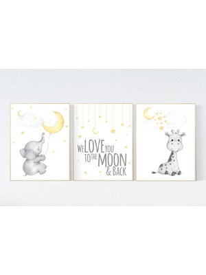 Ninastore Fil Zürafa Bebek Odası Sanat Baskıları: Nötr Bebek Odası Dekoru