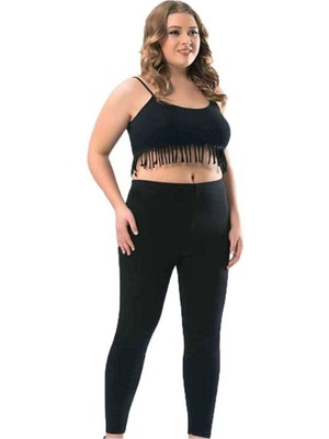 Kota Büyük Beden Kadın Uzun Paça Likralı Sporcu Düz Tayt Siyah 4000