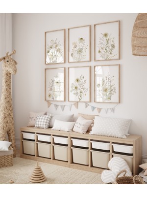 Ninastore Yabani Çiçek Fidanlığı Baskısı: Vintage Botanik Sanatı, Krem Dekor