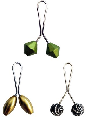 3 Adet Tesettür Eşarp ve Şal Klipsi Sarı Siyah Desenli Yeşil