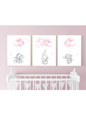 Ninastore Fil Kreş Sanatı: Pembe Balonlar, Orman Hayvanları Baskısı