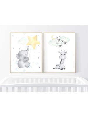 Ninastore Fil Çocuk Odası Sanatı, Zürafa Çocuk Odası, Nane Sarısı Çocuk Odası, Nötr Çocuk Odası Baskıları, Bulut Çocuk Odası, Yıldız Çocuk Odası Dekoru, Cinsiyet Nötr