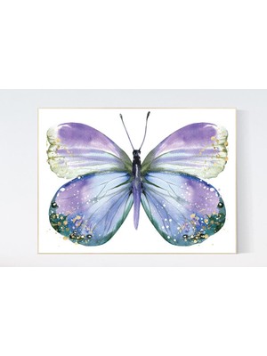 Ninastore Mor Kelebek Çocuk Odası Sanat Baskısı: Lavanta ve Altın Dekor