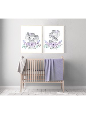 Ninastore Fil Çiçekli Çocuk Odası Deseni: Bohem Mor Leylak Dekoru