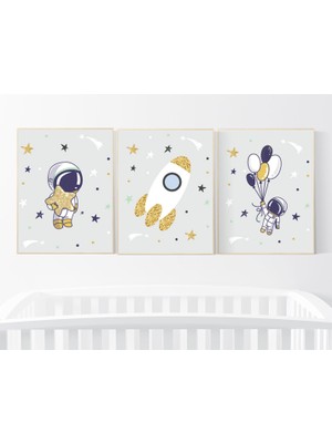 Ninastore Uzay Kreş Sanat Baskıları: Astronot, Roket, Yıldızlar