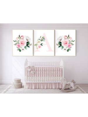 Ninastore Pembe Çiçekli Bebek Odası Sanat Baskıları: Bohem Kız Odası Dekoru