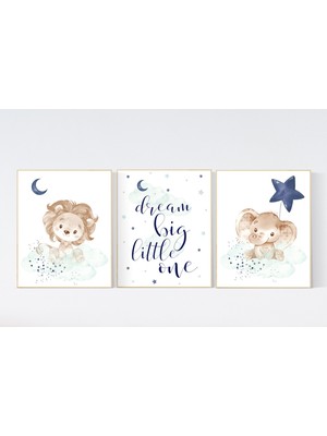 Ninastore Fil ve Aslan Bebek Odası Desenleri: Lacivert ve Nane Yeşili Bebek Odası Dekoru