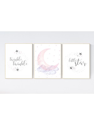 Ninastore Pembe ve Mor Yıldızlı Bebek Odası Dekor Baskıları: Twinkle Little Star